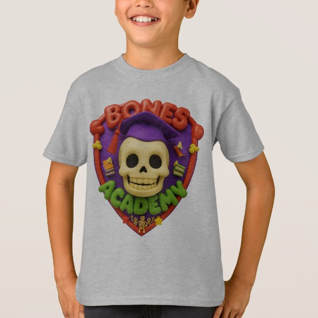 Camiseta Academia Bones com Escola e Bonehead (Frente)