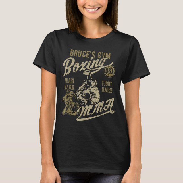 Camiseta Academia do Bruce Boxe MMA Design Retro para o Nom (Frente)
