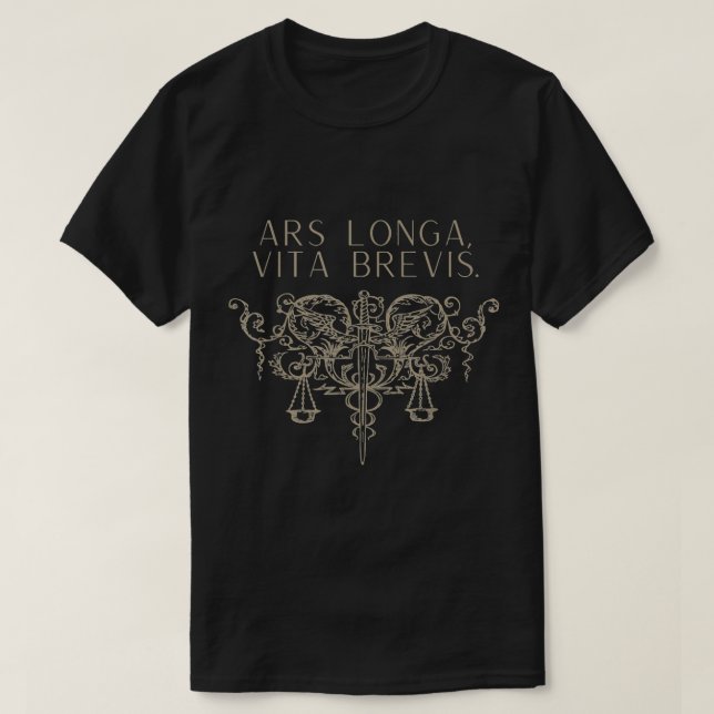 Camiseta Academia Escura Latim, Arte é Longa, Vida é Curto  (Frente do Design)