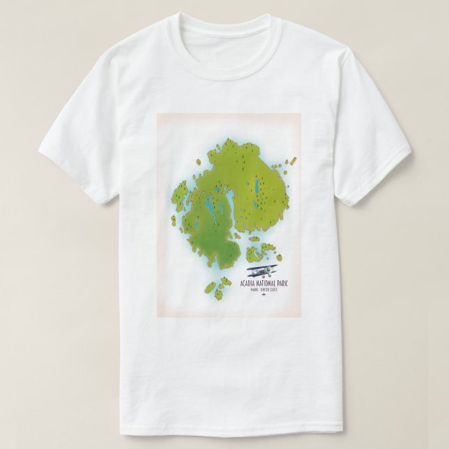 Camiseta Acadia, mapa de Viagem do Maine National Park (Frente do Design)