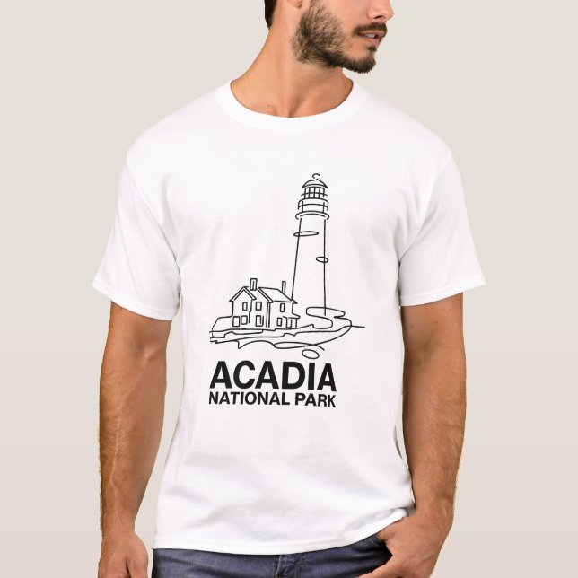 Camiseta Acadia National Park Lighthouse Line Art (Frente)