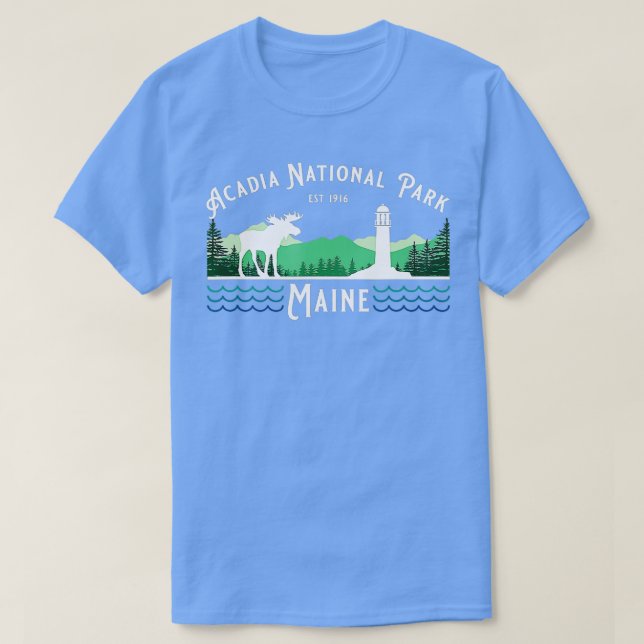 Camiseta Acadia National Park Maine Lighthouse Moose Souven (Frente do Design)