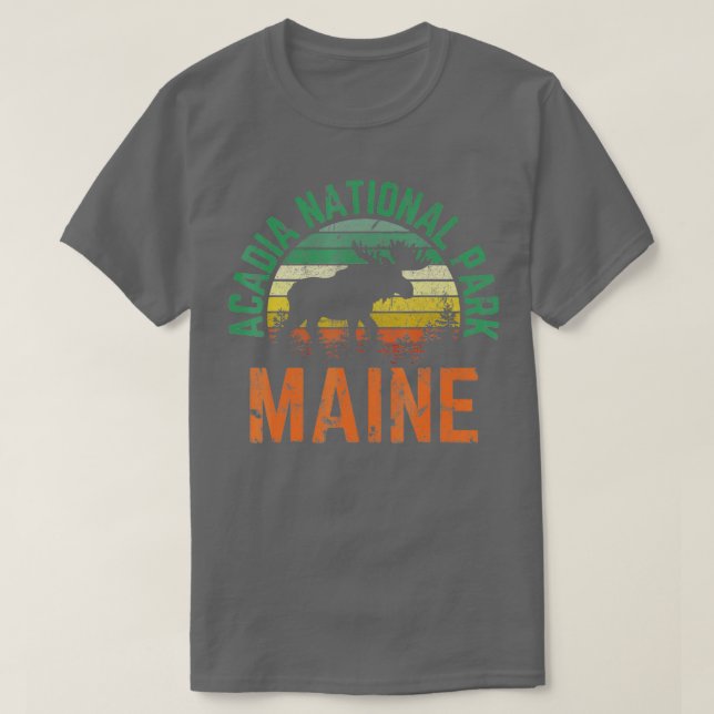 Camiseta Acadia National Park Maine Moose Hiking Retro Suns (Frente do Design)