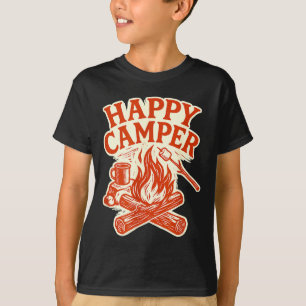 Camiseta Acampador feliz fogueira vintage café de acampamen