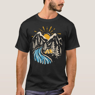 Camiseta Acampamento caminhada montanha natureza rio vintag