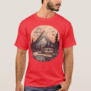 Camiseta acampamento caminhada pôr do sol Estilo retrô mode