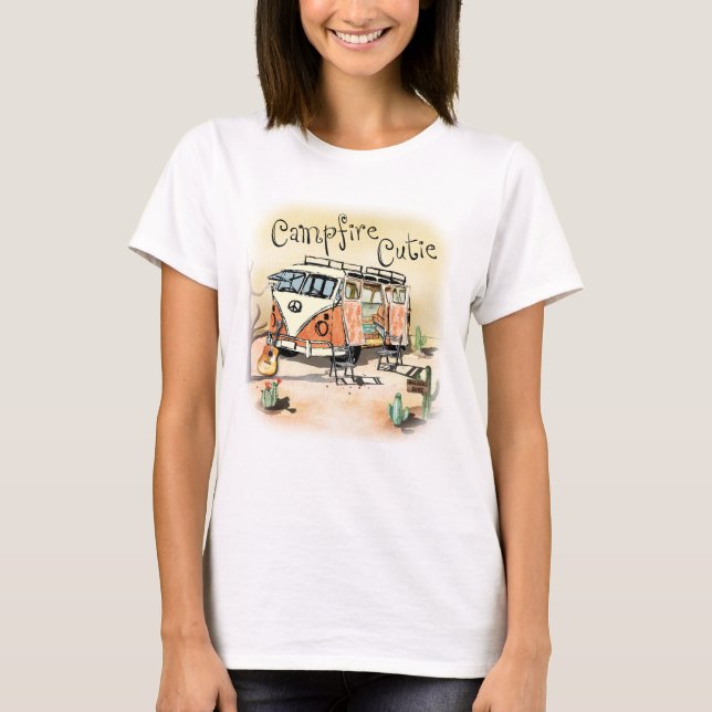 Camiseta Acampamento Campfire Cutie Vintage (Frente)