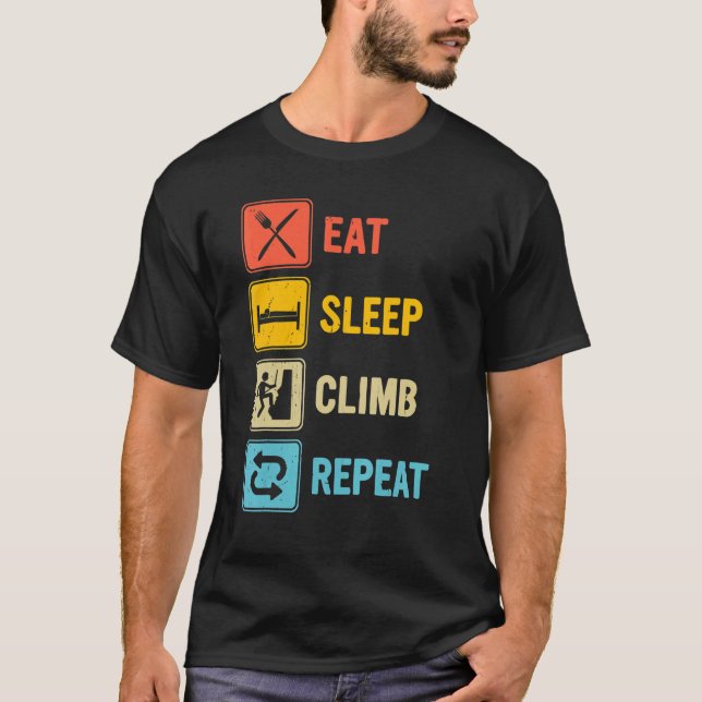 Camiseta Acampamento Comer Dormir Escalar Repetir Clássico  (Frente)