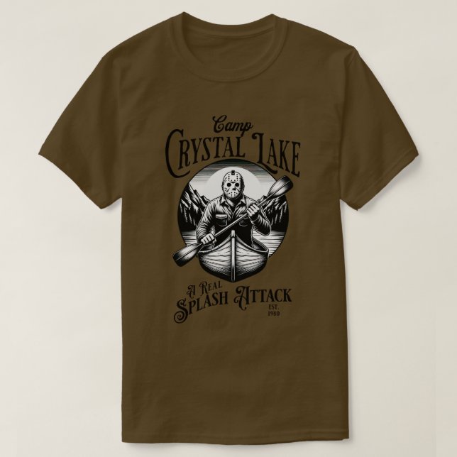 Camiseta Acampamento Crystal Lake A Real Splash Attack EST  (Frente do Design)
