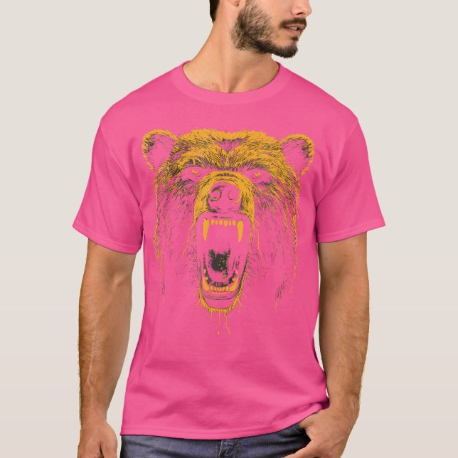 Camiseta Acampamento de Ataque de Ataque de Urso Cinza com  (Frente)