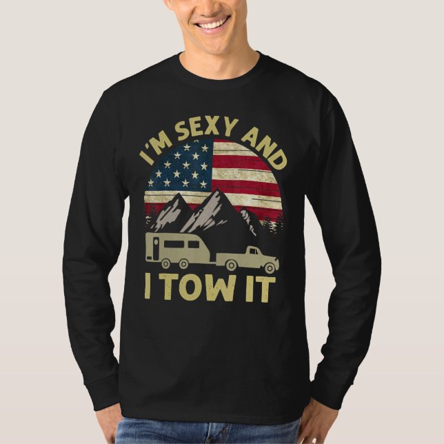 Camiseta Acampamento De Bandeiras Americanas Eu Sou Sexy E  (Frente)