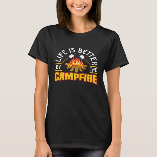 Camiseta Acampamento De Câmera Smores A Vida É Melhor Pelo  (Frente)