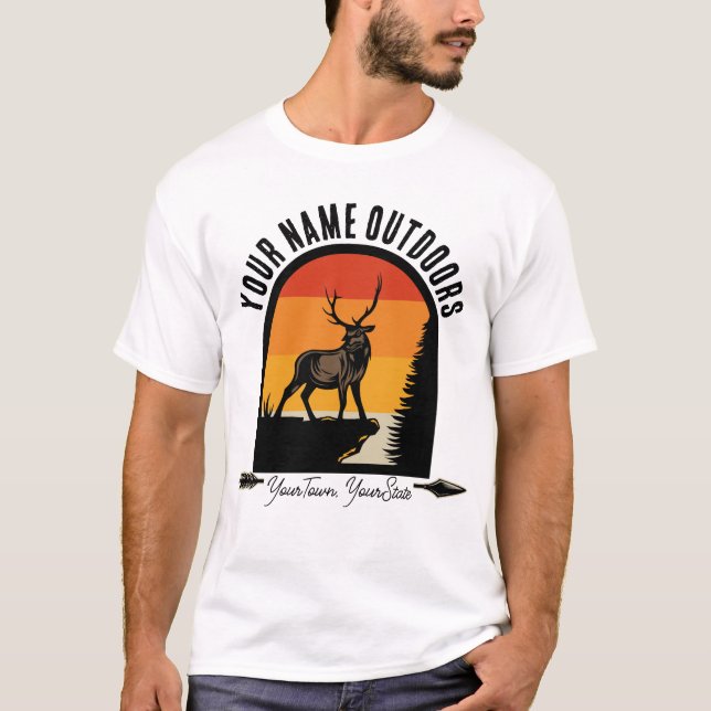 Camiseta Acampamento de Natureza Selvagem de Veados ao Exte (Frente)