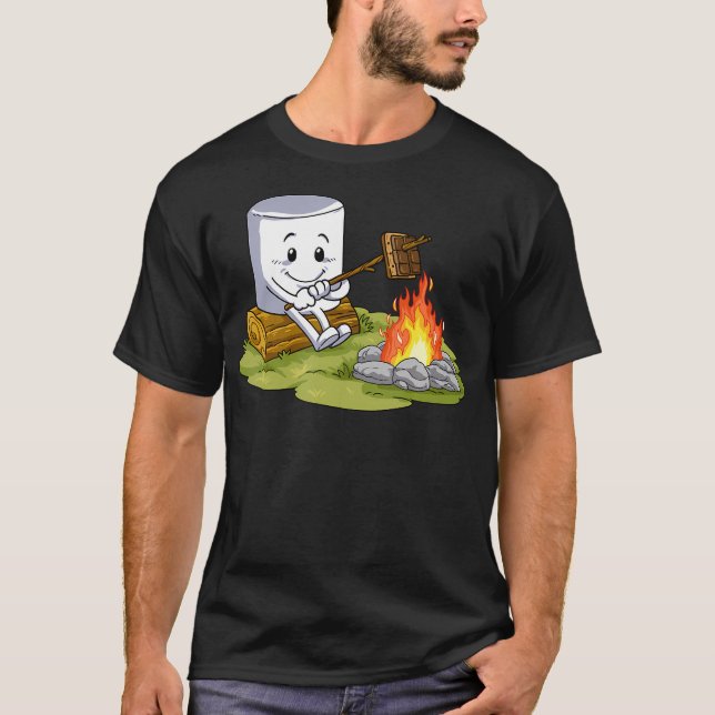 Camiseta Acampamento de Presente S'Mores Marshmallow (Frente)