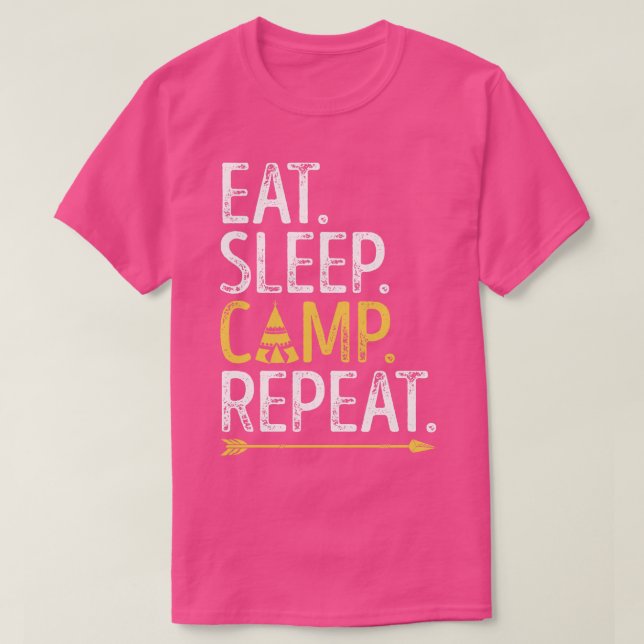 Camiseta Acampamento do Sono Repetir Acampamento Engraçado (Frente do Design)