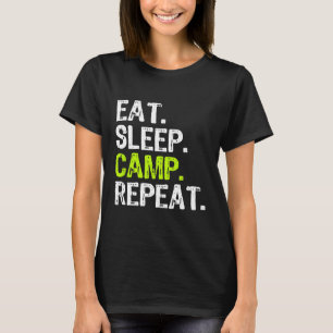 Camiseta Acampamento do Sono Repita Camping Legal Engraçado