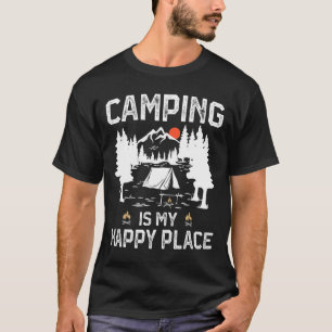 Camiseta Acampamento É Meu Lugar Feliz Camper Divertido Flo