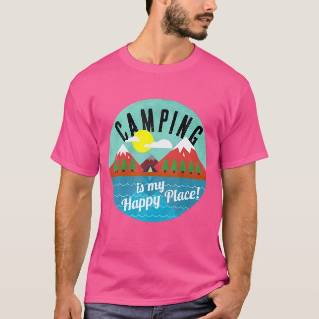 Camiseta Acampamento É Meu Lugar Feliz Para Campos (Frente)