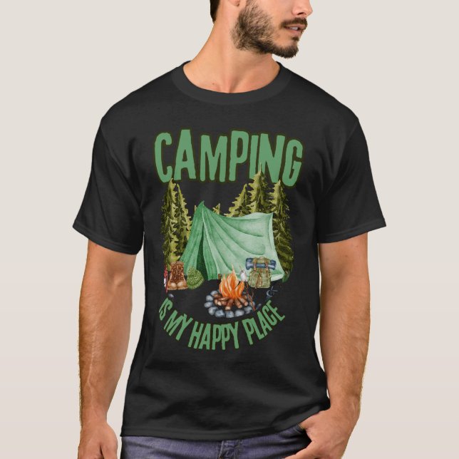 Camiseta Acampamento é meu lugar feliz - tenda estética do  (Frente)