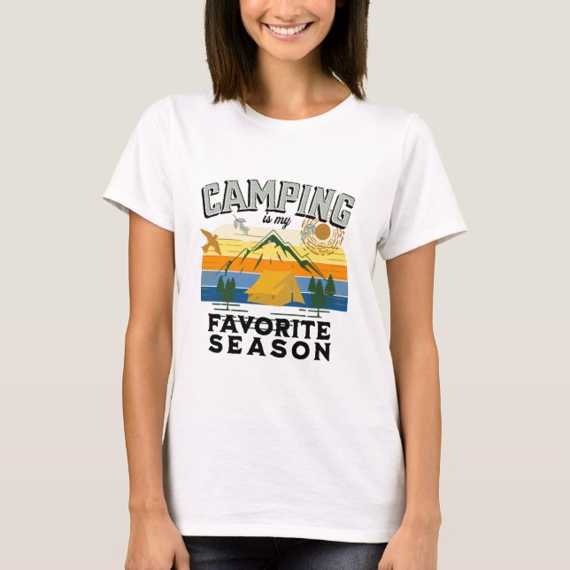Camiseta Acampamento é minha estação favorita, viagem ao ar (Frente)