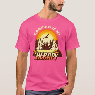 Camiseta Acampamento É Minha Terapia - Retrô Engraçado A Ca
