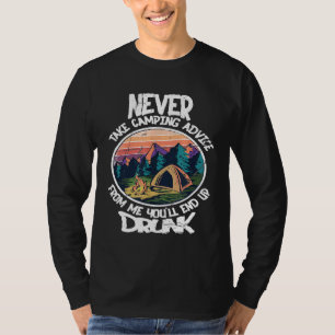 Camiseta Acampamento Engraçado Acampamento de Cerveja Nunca