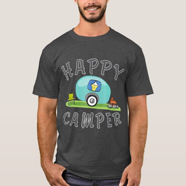 Camiseta Acampamento Feliz Camping Trailer Camper (Frente)