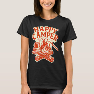 Camiseta Acampamento feliz fogueira vintage café de acampam