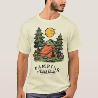 Camiseta Acampamento Retrô Fogueira ao Pôr do Sol