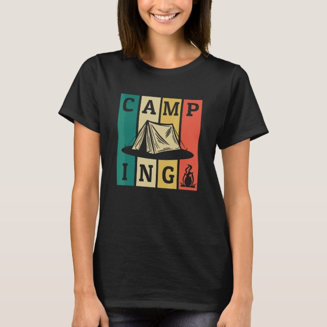Camiseta Acampamento Retro Strips Dentes De Luz De Acampame (Frente)