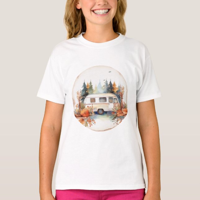 Camiseta Acampamento RV na floresta, acampamento RV (Frente)