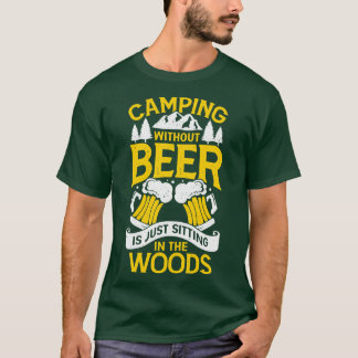 Camiseta Acampamento Sem Cerveja Está Sentado Na Floresta