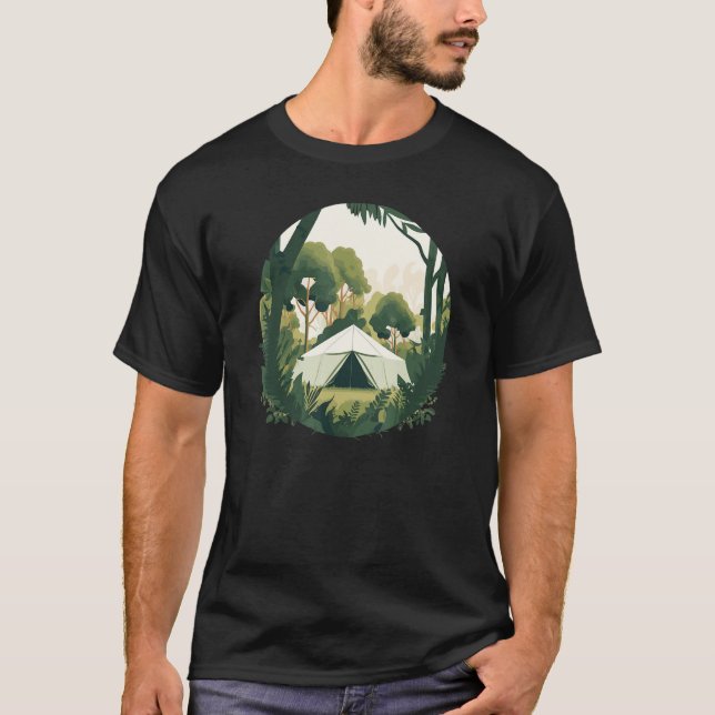 Camiseta Acampamento Tente Em Florestas Ao Ar Exterior (Frente)