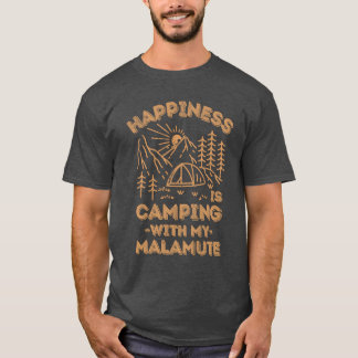 Camiseta Acampando com malamute retrô