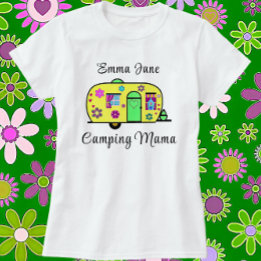 Camiseta Acampando Mama Sweet Camper Trailer com Nome