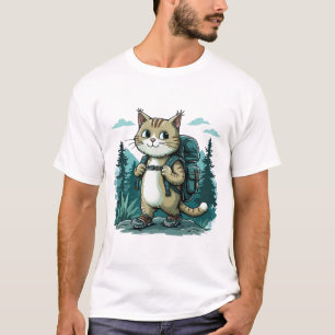Camiseta acampar Cat. Gato bonito vestindo uma mochila engr