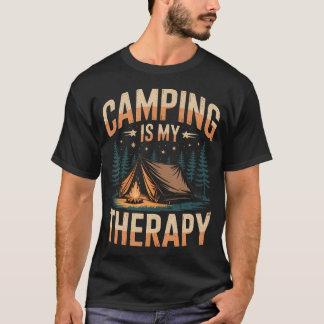 Camiseta Acampar é Minha Terapia Diversão Fogo de Acampamen