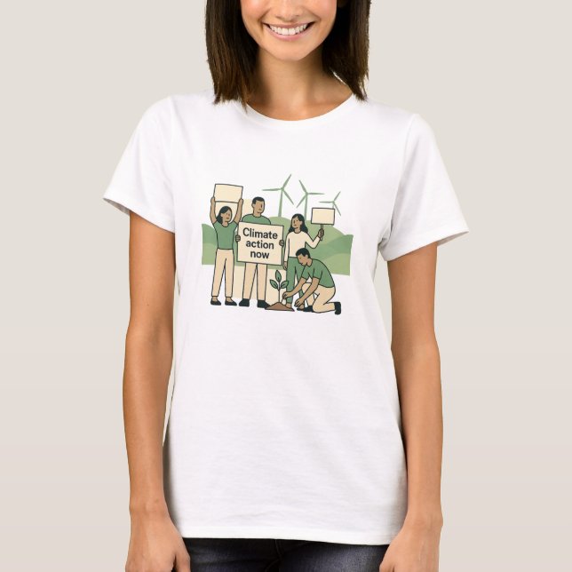 Camiseta Ação Climática Agora Projeto Ousado de Protesto Ve (Frente)