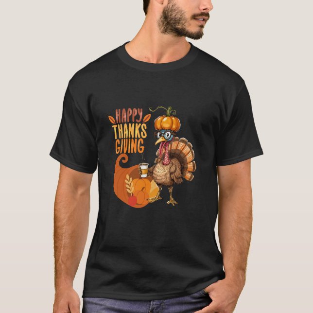 Camiseta Ação de Graças à Turquia com o Chapéu da Abóbora (Frente)