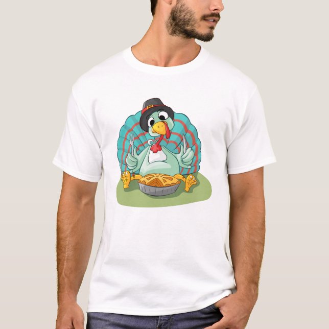 Camiseta Ação de Graças A Turquia Comendo Pupkin Pie (Frente)