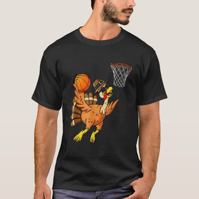 Camiseta Ação de Graças à Turquia Jogador de Basquete Engra (Frente)