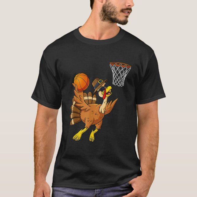 Camiseta Ação de Graças à Turquia Jogador de Basquete Engra (Frente)