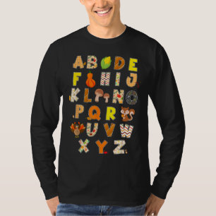 Camiseta Ação de Graças Alfabeto Engraçado Turquia Cai na P