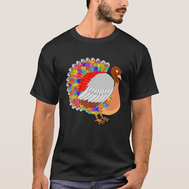 Camiseta Ação de Graças Autismo Turquia Jigseru Quebra-cabe (Frente)
