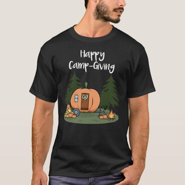 Camiseta Ação de Graças Camping Pumpkin Pie Turquia Campfir (Frente)