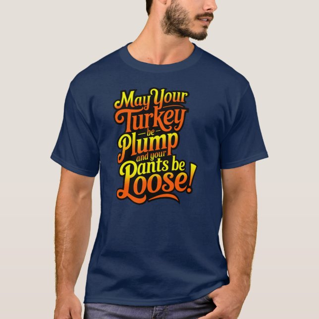 Camiseta Ação de Graças, Cartoon Farmer Turkey, T-Shirt (Frente)
