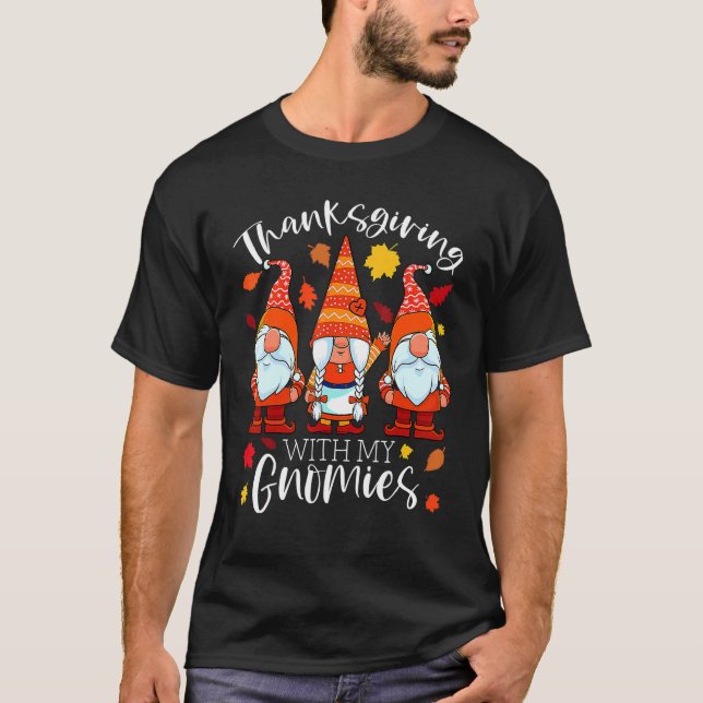 Camiseta Ação de Graças Com Meus Gnomos Gnomos De Outono Ca (Frente)