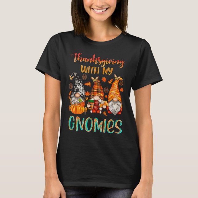 Camiseta Ação de Graças Com Meus Gnomos Queda Estação Pumpk (Frente)