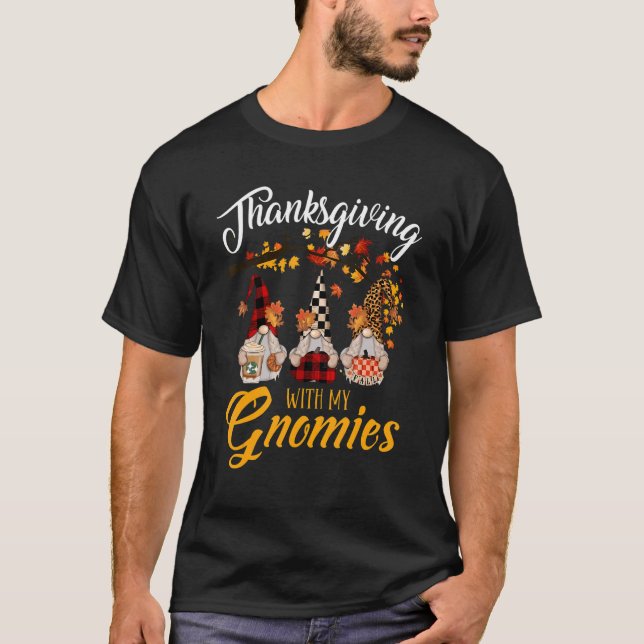 Camiseta Ação de Graças Com Minhas Gnomas Folhas de outono  (Frente)