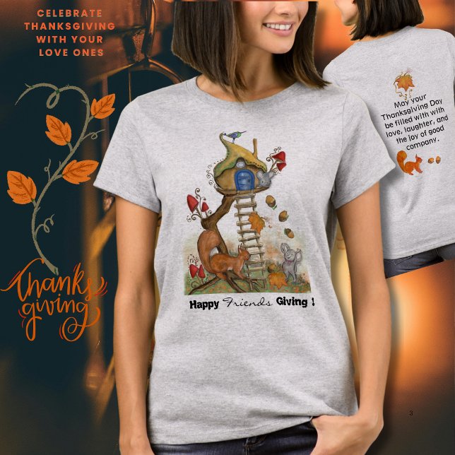 Camiseta Ação de Graças da Floresta Whimsical - Esquilo e R (Whimsical Woodland Thanksgiving - Squirrel & Mouse T-Shirt)